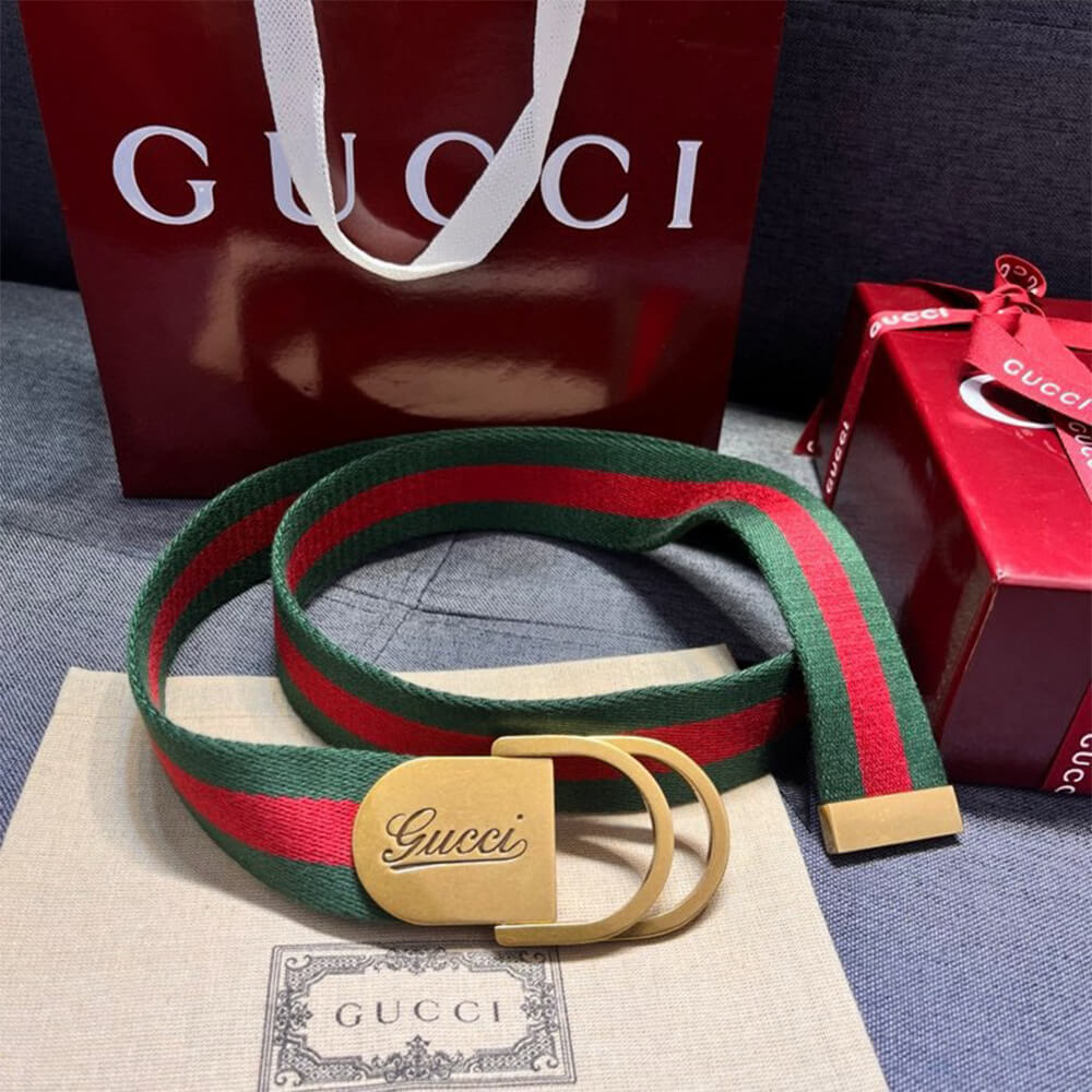Gvc*1 Web Wide Belt With Script Buckle Original Gg Fabric