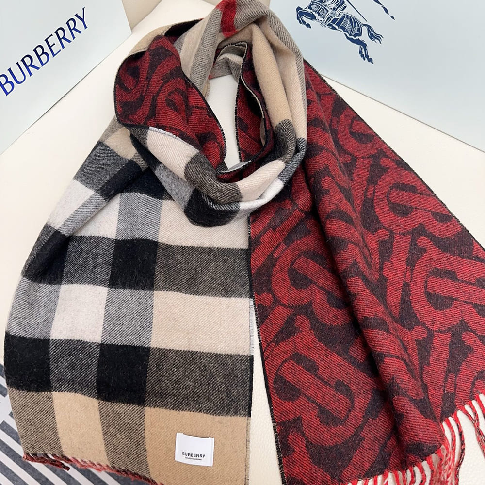 Bv*b*rry Reversible Check And Monogram Cashmere Scarf