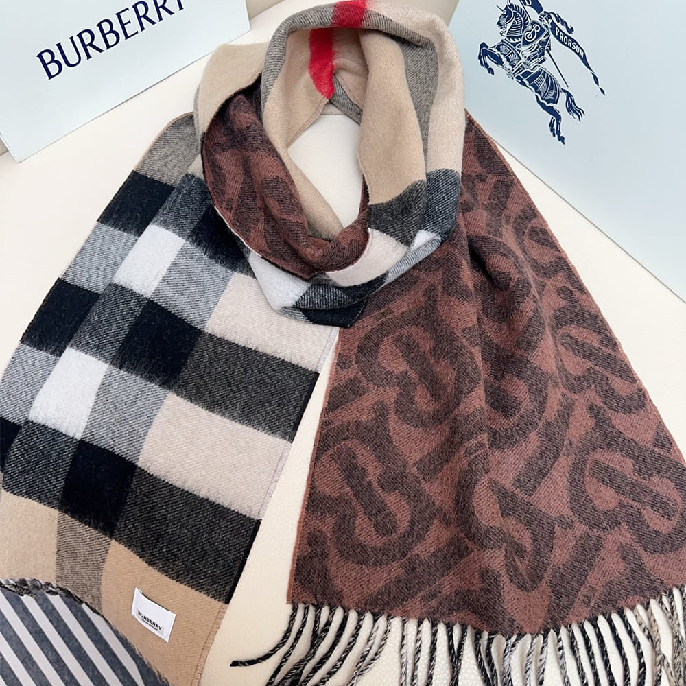 Bv*b*rry Reversible Check And Monogram Cashmere Scarf