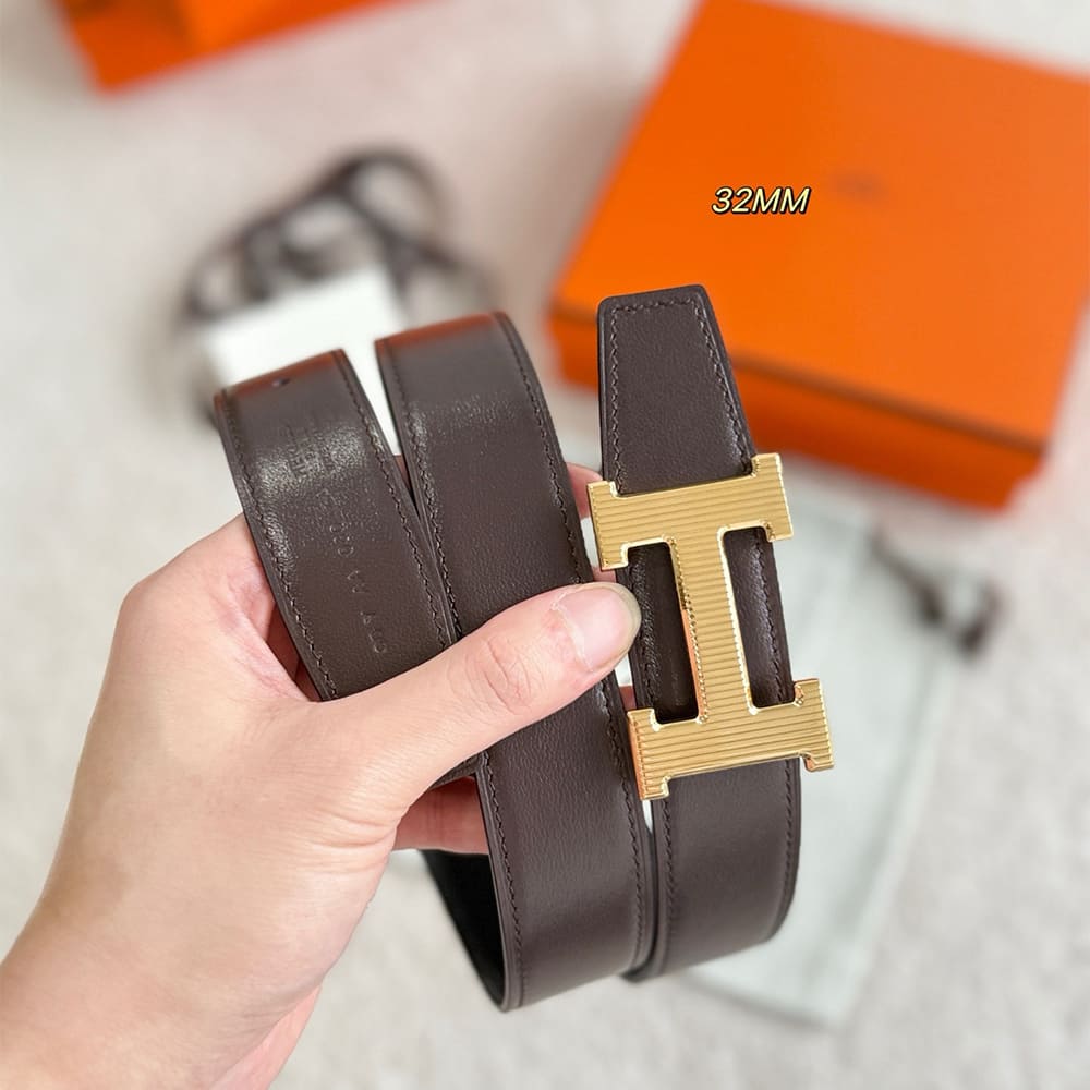 H**me5 H Striee belt buckle & Reversible leather strap 32 mm