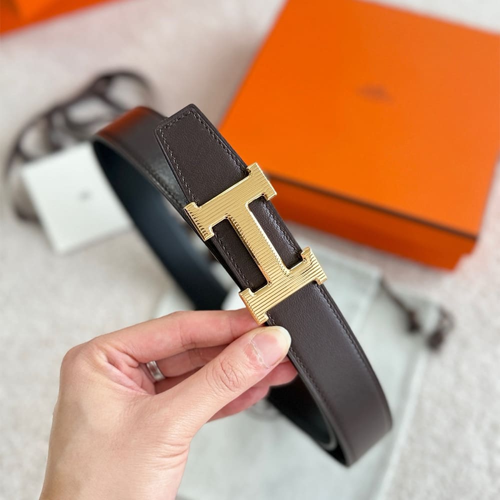 H**me5 H Striee belt buckle & Reversible leather strap 32 mm