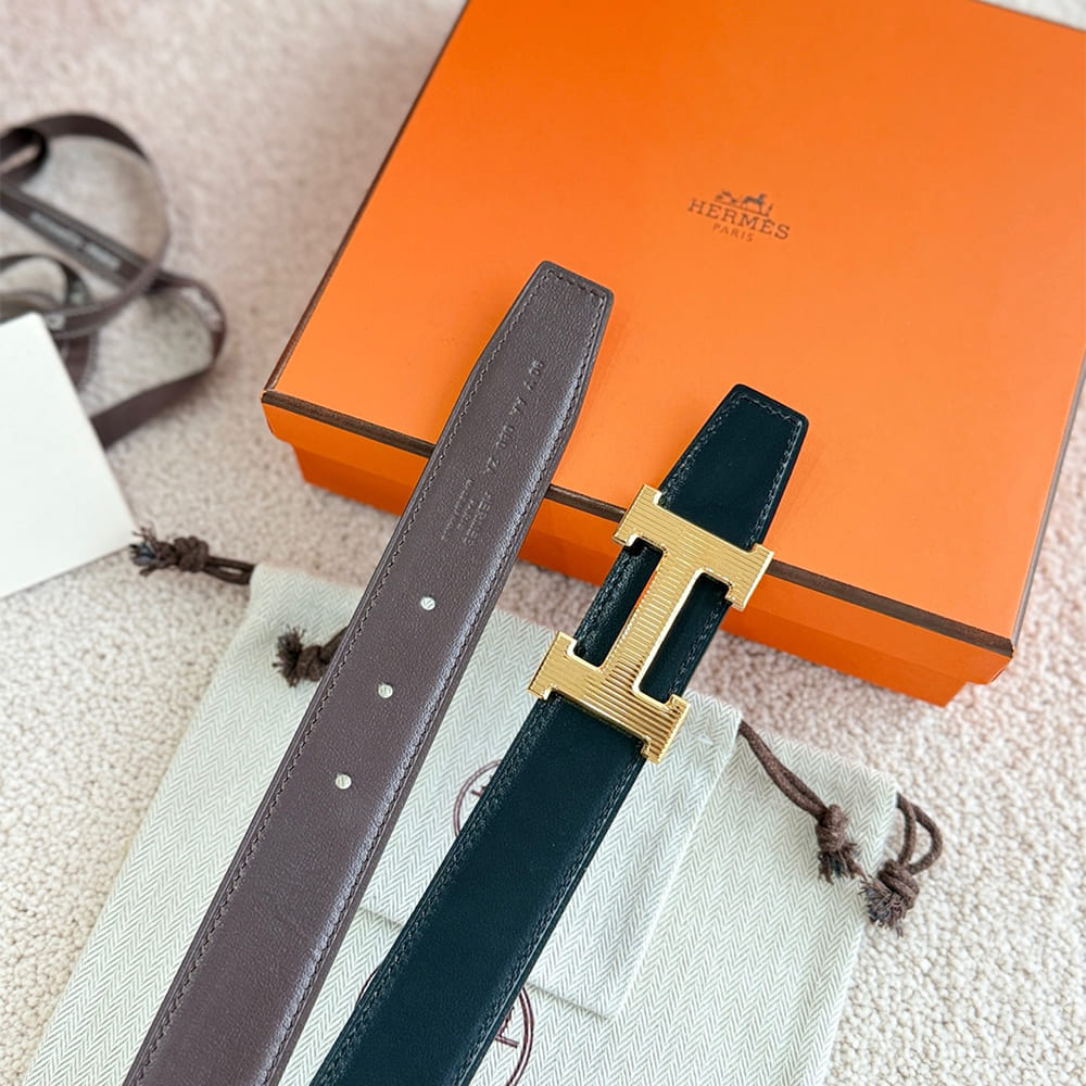 H**me5 H Striee belt buckle & Reversible leather strap 32 mm