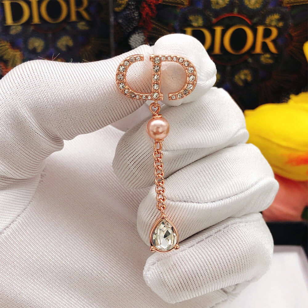 D10r Pearl Crystal CD Drop Earrings