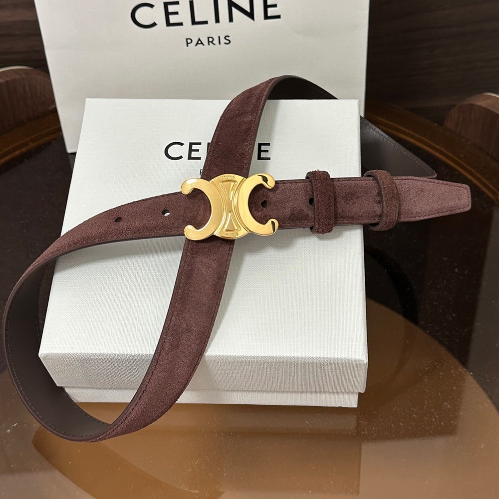 Ce1i*e Triomphe Grained Matte Calfskin Belt 25 MM