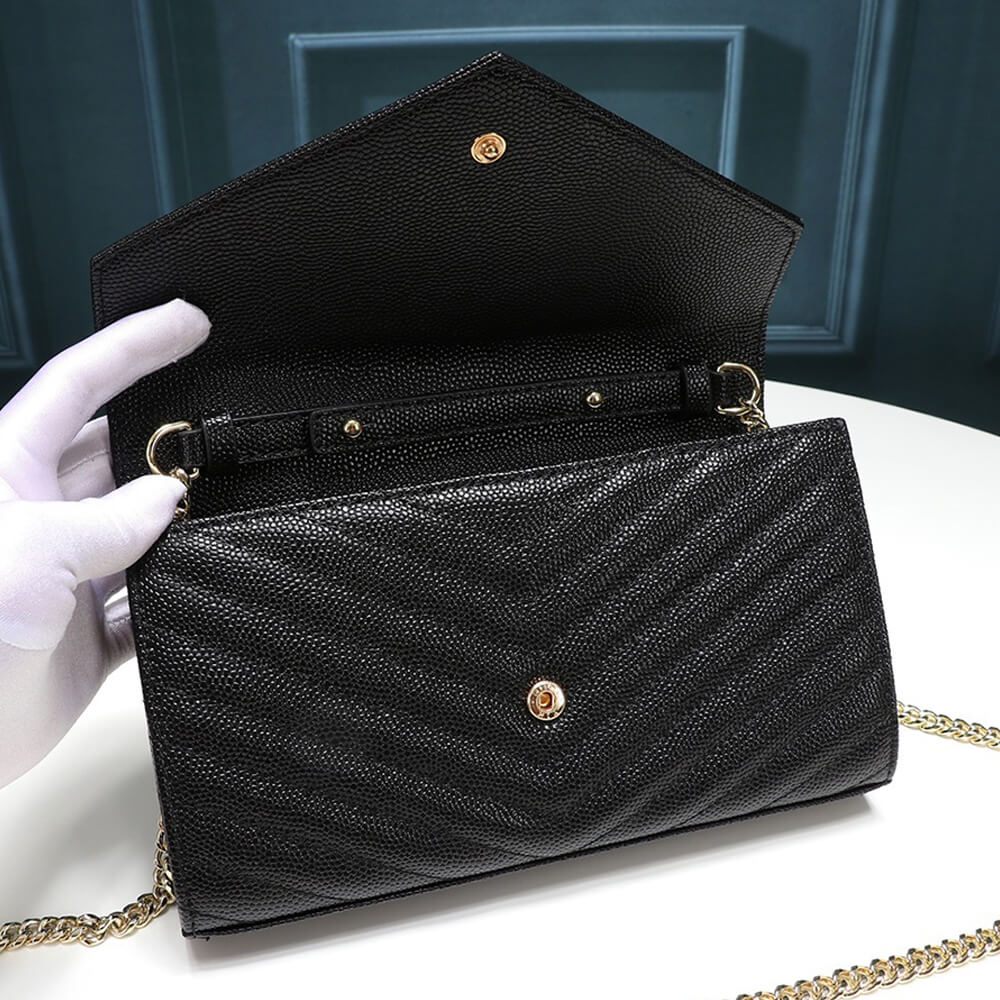 Sa1nt Lau*nt Chain-strap Y51-plaque grained-leather wallet