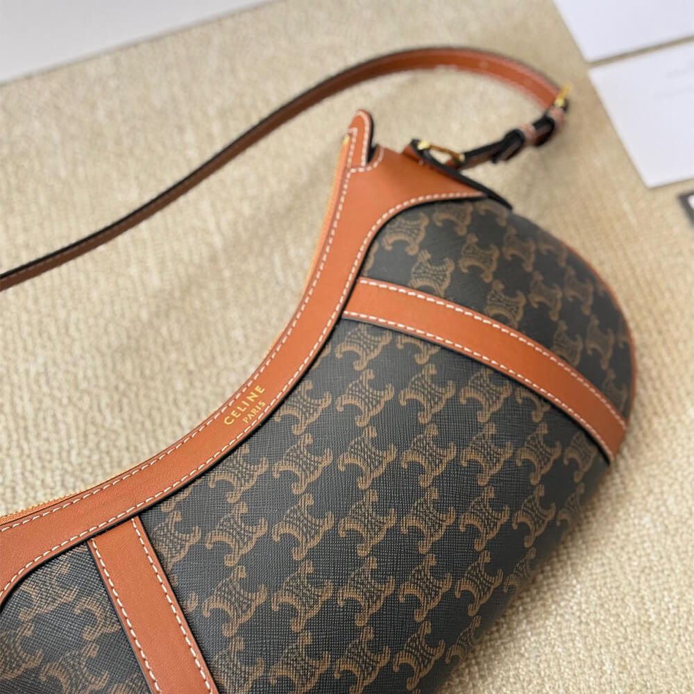 Ce1i*e STRIPED LOGO PRINTED COW LEATHER HOBO BAG